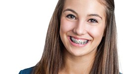 Teenage girl wearing braces