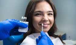 Patient in Greenfield talking to dentist about teeth whitening